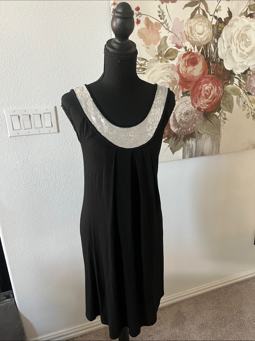 Black Sleeveless Dress with Silver Collar